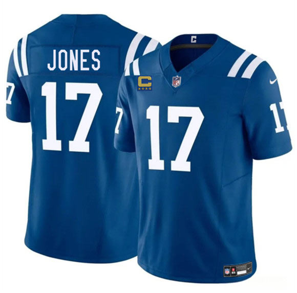 Men's Indianapolis Colts 17 Daniel Jones Blue 2025 F.U.S.E. With 4 Star C Patch Vapor Limited Football Stitched Jersey