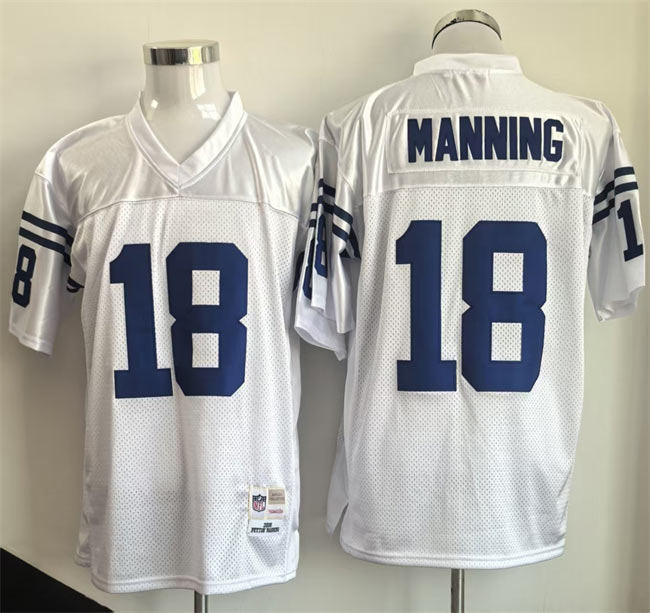 Men's Indianapolis Colts 18 Peyton Manning White Throwback Stitched Football Jersey