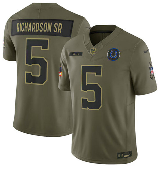 Men's Indianapolis Colts 5 Anthony Richardson Sr. Olive 2025 Salute to Service Limited Football Stitched Jersey