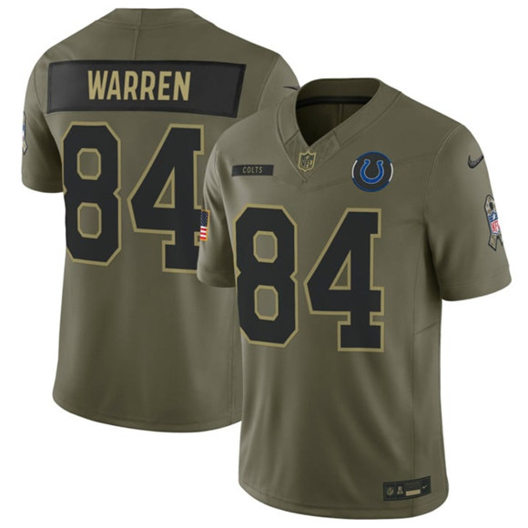 Men's Indianapolis Colts 84 Tyler Warren Olive 2025 Salute to Service Limited Football Stitched Jersey