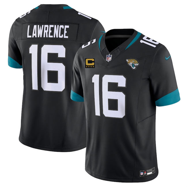 Men's Jacksonville Jaguars 16 Trevor Lawrence Black 2025 With 4 Star C Patch F.U.S.E. Vapor Limited Football Stitched Jersey