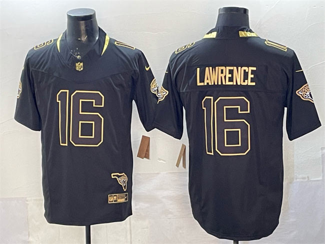 Men's Jacksonville Jaguars 16 Trevor Lawrence Black Gold 2025 F.U.S.E. With Patch Vapor Untouchable Limited Stitched Jersey