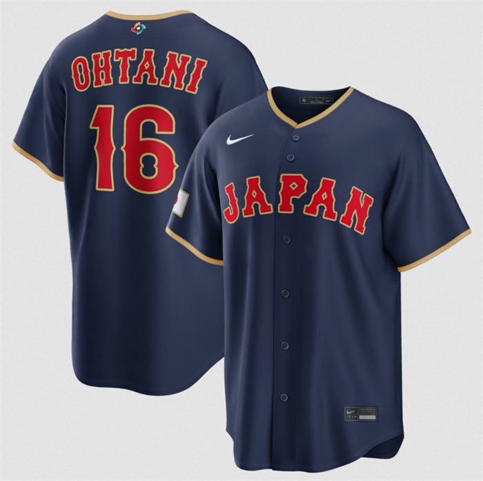 Men's Japan Baseball 16 Shohei Ohtani Navy 2026 World Baseball Classic Road Stadium Stitched Jersey