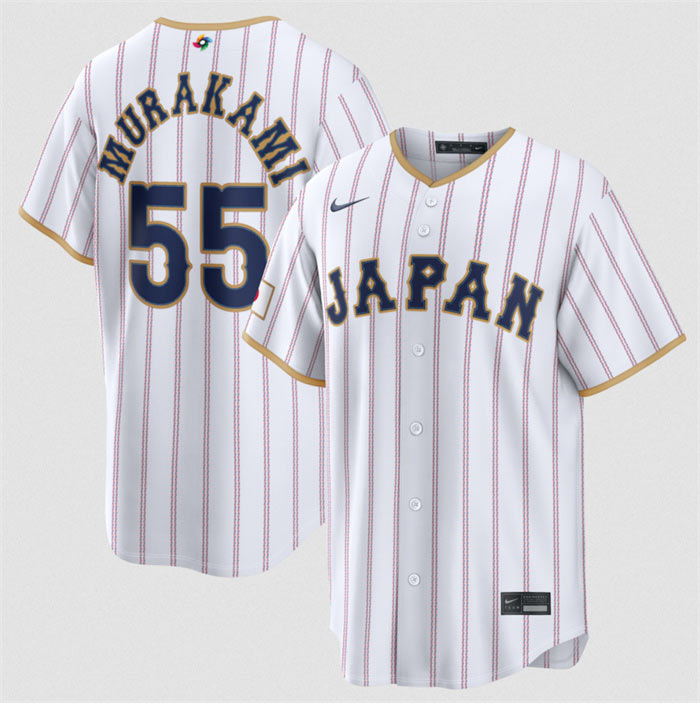 Men's Japan Baseball 55 Munetaka Murakami White 2026 World Baseball Classic Home Stadium Stitched Jersey