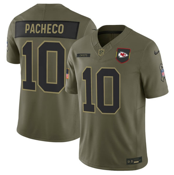Men's Kansas City Chiefs 10 Isiah Pacheco Olive 2025 Salute to Service Limited Football Stitched Jersey