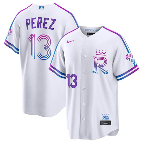 Men's Kansas City Royals 13 Salvador Perez White 2026 City Connect Stadium Stitched Baseball Jersey