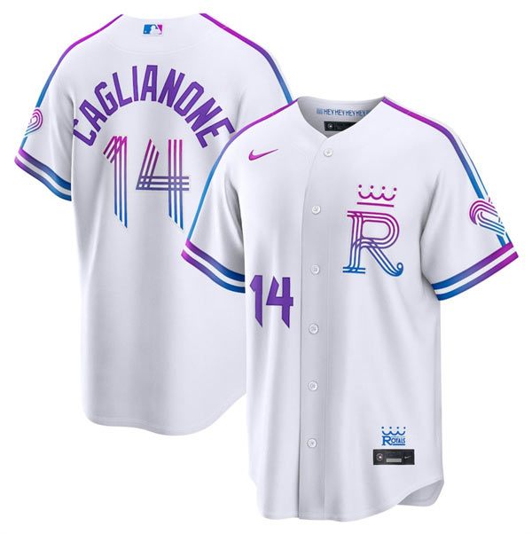 Men's Kansas City Royals 14 Jac Caglianone White 2026 City Connect Stadium Stitched Baseball Jersey