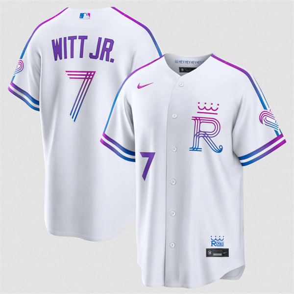 Men's Kansas City Royals 7 Bobby Witt Jr. White 2026 City Connect Stadium Stitched Baseball Jersey