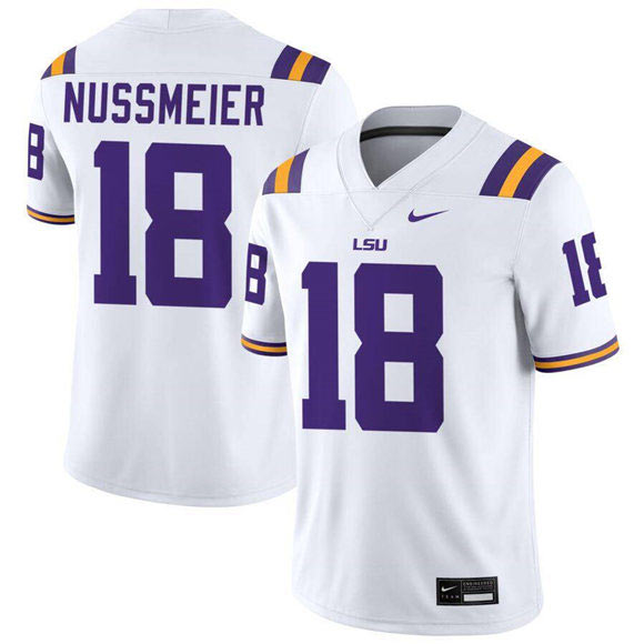 Men's LSU Tigers 18 Garrett Nussmeier White Limited Stitched Game Jersey