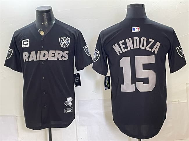 Men's Las Vegas Raiders 15 Fernando Mendoza Black With 3 Star C Patch Nevada Silver Stat Patch And 65th Anniversary Patch Stitched Football Jersey Men's Las Vegas Raiders 15 Fernando Mendoza Black With 3 Star C Patch Nevada Silver Stat Patch And 65th Anniversary Patch Stitched Football Jersey