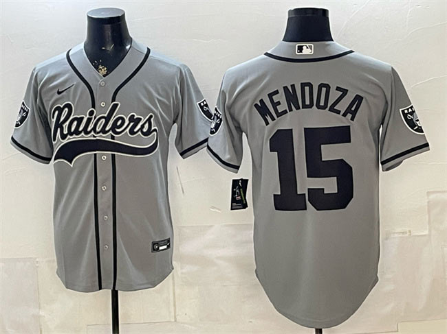Men's Las Vegas Raiders 15 Fernando Mendoza Grey Cool Base Stitched Baseball Jersey