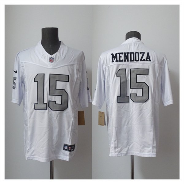 Men's Las Vegas Raiders 15 Fernando Mendoza White 2026 F US E Draft Color Rush Vapor Untouchable Limited Football Stitched Jersey Men's Las Vegas Raiders 15 Fernando Mendoza White 2026 F US E Draft Color Rush Vapor Untouchable Limited Football Stitched Jersey