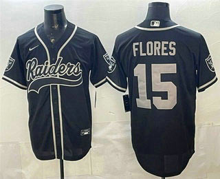 Men's Las Vegas Raiders 15 Tom Flores Black Cool Base Stitched Baseball Jersey