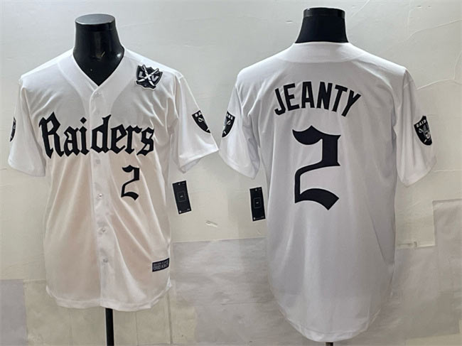 Men's Las Vegas Raiders 2 Ashton Jeanty White 'Gothic Sin City Shadows Edition' With 65th Anniversary Patch Vapor Limited Stitched Baseball Jersey