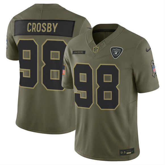 Men's Las Vegas Raiders 98 Maxx Crosby Olive 2025 Salute to Service Limited Football Stitched Jersey