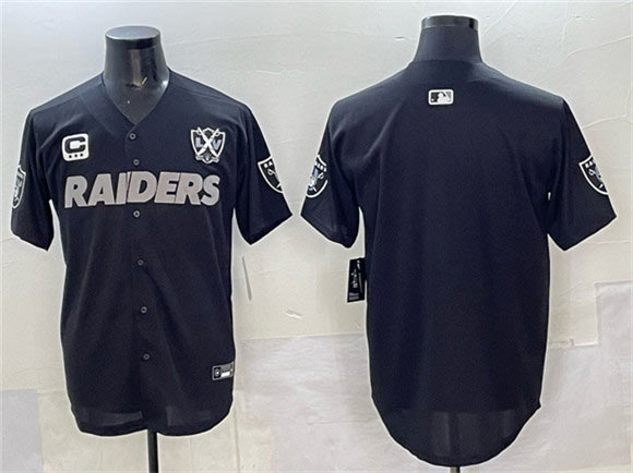 Men's Las Vegas Raiders Blank Black With Nevada Silver Stat Patch And 65th Anniversary Patch 3 Star C Patch Stitched Baseball Jersey