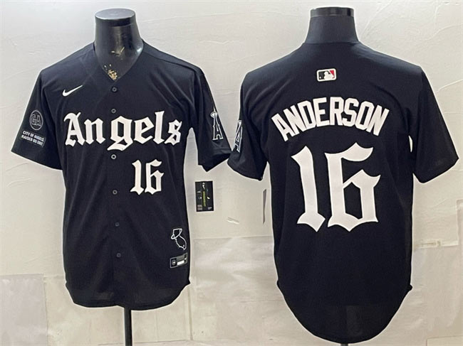 Men's Los Angeles Angels 16 Garret Anderson Black 'Gothic Halo Edition' Vapor Limited Stitched Baseball Jersey