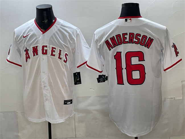 Men's Los Angeles Angels 16 Garret Anderson White Stitched Baseball Jersey