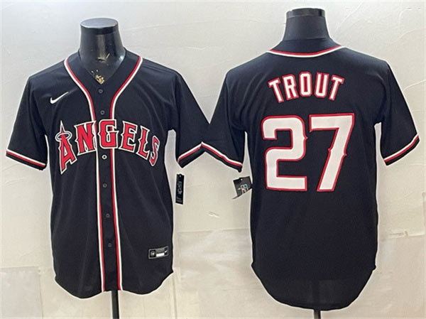 Men's Los Angeles Angels 27 Mike Trout 2026 Fashion Black Out Stitched Baseball Jersey