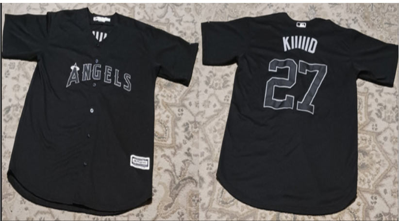 Men's Los Angeles Angels 27 Mike Trout KIIIIID Black Stitched Baseball Jersey Men's Los Angeles Angels 27 Mike Trout KIIIIID Black Stitched Baseball Jersey