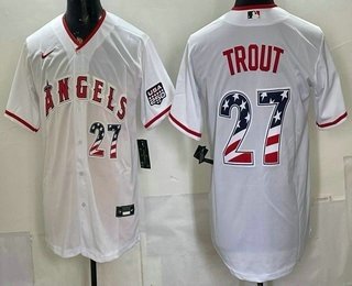 Men's Los Angeles Angels 27 Mike Trout White USA 250 Fourth of July Home Stadium Stitched Jersey Men's Los Angeles Angels 27 Mike Trout White USA 250 Fourth of July Home Stadium Stitched Jersey