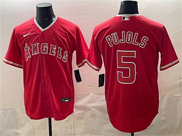 Men's Los Angeles Angels 5 Albert Pujols Red Stitched Baseball Jersey