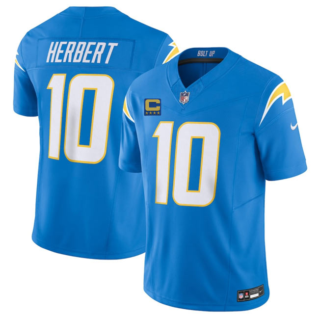 Men's Los Angeles Chargers 10 Justin Herbert Blue 2025 F.U.S.E With 4 Star C Patch Vapor Limited Stitched Football Jersey