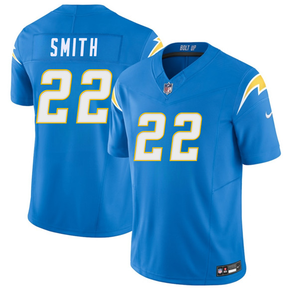 Men's Los Angeles Chargers 22 Genesis Smith Blue 2026 F.U.S.E. Vapor Limited Football Stitched Jersey