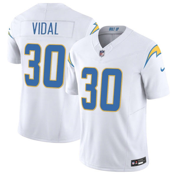 Men's Los Angeles Chargers 30 Kimani Vidal White 2025 F.U.S.E. Vapor Limited Football Stitched Jersey