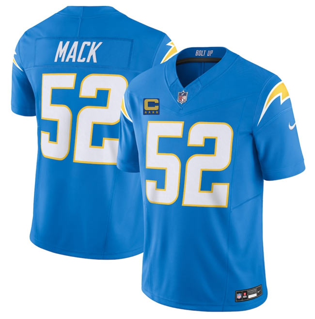 Men's Los Angeles Chargers 52 Khalil Mack Blue 2025 F.U.S.E With 4 Star C Patch Vapor Limited Stitched Football Jersey
