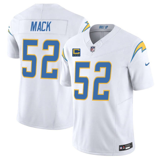 Men's Los Angeles Chargers 52 Khalil Mack White 2025 F.U.S.E With 4 Star C Patch Vapor Limited Stitched Football Jersey