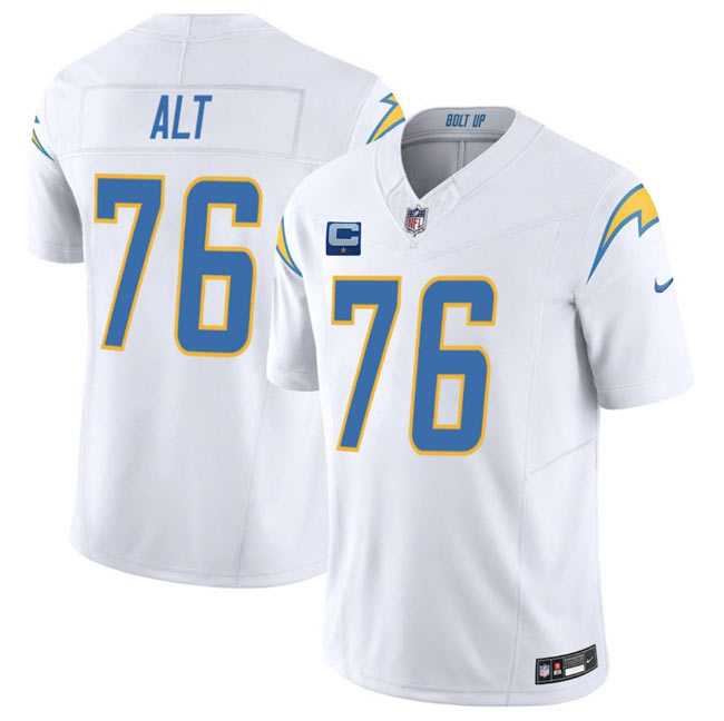 Men's Los Angeles Chargers 76 Joe Alt White 2025 F.U.S.E With 1 Star C Patch Vapor Limited Stitched Football Jersey