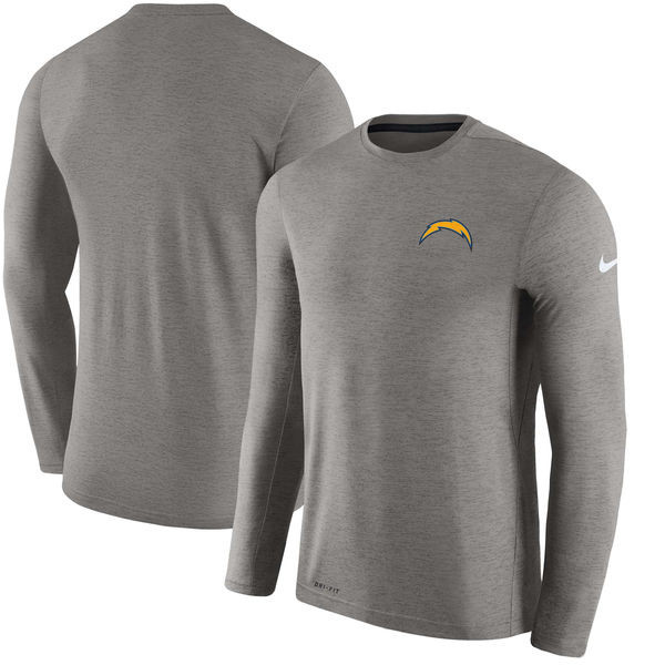 Men's Los Angeles Chargers Charcoal Coaches Long Sleeve Performance T Shirt
