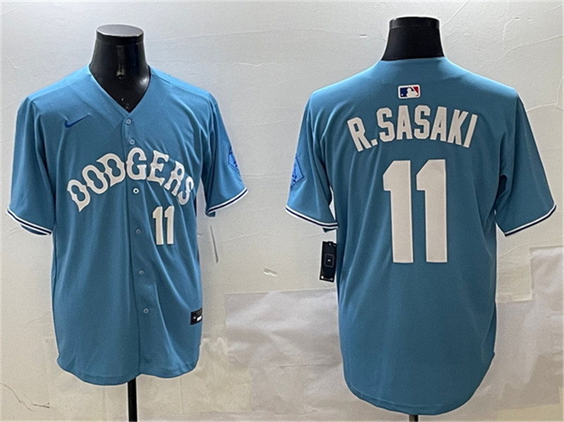 Men's Los Angeles Dodgers 11 Roki Sasaki Light Blue Limited Stitched Baseball Jersey