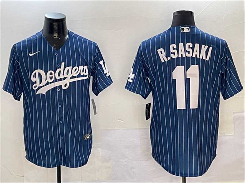 Men's Los Angeles Dodgers 11 Roki Sasaki Navy Cool Base Stitched Baseball Jersey