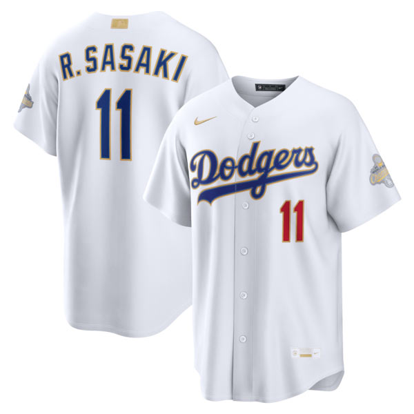 Men's Los Angeles Dodgers 11 Roki Sasaki Nike White 2026 Gold Collection Stadium Jersey