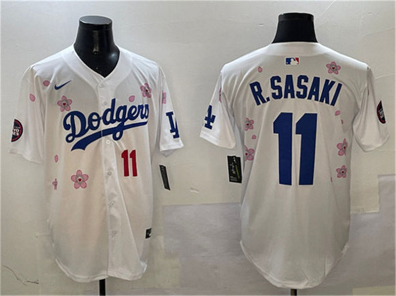 Men's Los Angeles Dodgers 11 Roki Sasaki White 2025 Tokyo Series Limited Stitched Baseball Jersey