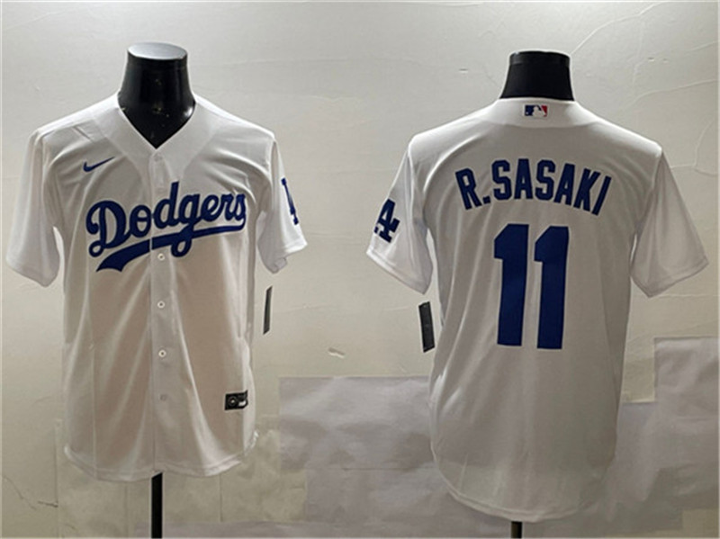 Men's Los Angeles Dodgers 11 Roki Sasaki White Cool Base Stitched Baseball Jersey