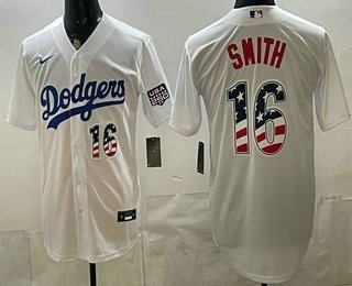 Men's Los Angeles Dodgers 16 Will Smith White USA 250 Fourth of July Home Stitched Jersey