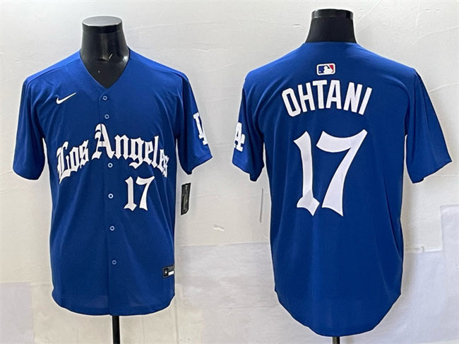 Men's Los Angeles Dodgers 17 Shohei Ohtani Blue 2025 LA Gothic Style With Fernando Patch Vapor Premier Limited Stitched Baseball Jersey