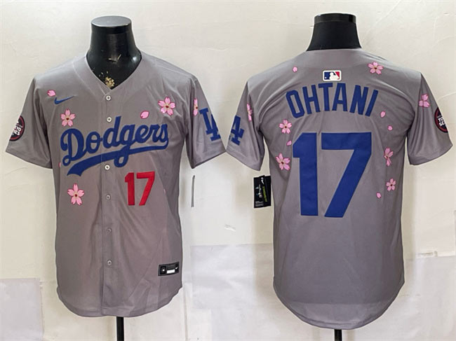 Men's Los Angeles Dodgers 17 Shohei Ohtani Grey 2025 Tokyo Series Limited Stitched Baseball Jersey