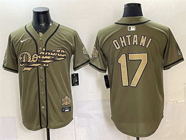 Men's Los Angeles Dodgers 17 Shohei Ohtani Olive 2026 Armed Forces Day Stitched Baseball Jersey