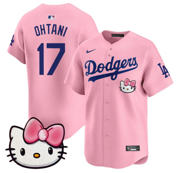 Men's Los Angeles Dodgers 17 Shohei Ohtani Pink 2025 Hello Kitty Vapor Limited Stitched Baseball Jersey