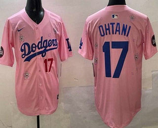 Men's Los Angeles Dodgers 17 Shohei Ohtani Pink 2025 Tokyo Series Limited Jersey