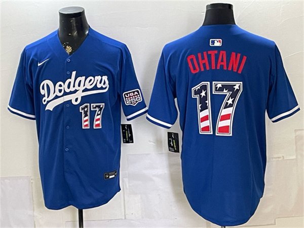 Men's Los Angeles Dodgers 17 Shohei Ohtani Royal 250 Fourth of July Stitched Baseball Jersey Men's Los Angeles Dodgers 17 Shohei Ohtani Royal 250 Fourth of July Stitched Baseball Jersey