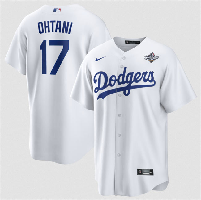 Men's Los Angeles Dodgers 17 Shohei Ohtani White 2025 World Series Home Cool Base Stitched Baseball Jersey