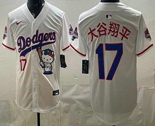 Men's Los Angeles Dodgers 17 Shohei Ohtani White Japanese Hello Kitty 2025 World Series Champions Limited Jersey