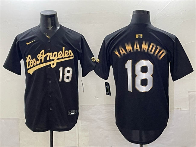 Men's Los Angeles Dodgers 18 Yoshinobu Yamamoto Black Gold Limited Stitched Baseball Jersey