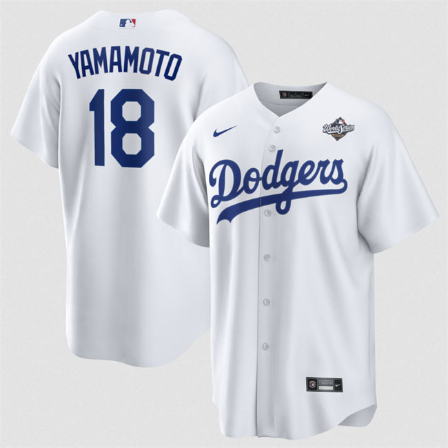 Men's Los Angeles Dodgers 18 Yoshinobu Yamamoto White 2025 World Series Home Cool Base Stitched Baseball Jersey