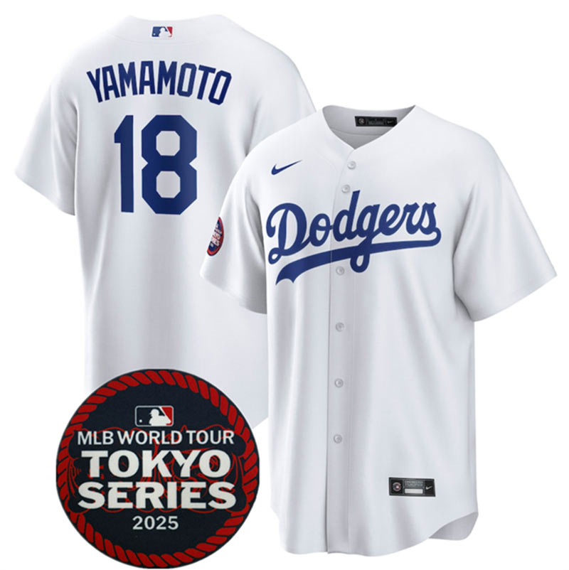 Men's Los Angeles Dodgers 18 Yoshinobu Yamamoto White 2025 World Tour Tokyo Series Home Stitched Baseball Jersey